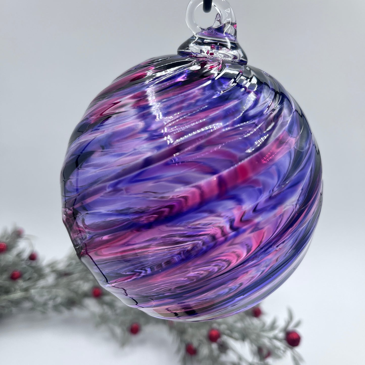 Purple Mix Spiral Twist Blown Glass Ornament