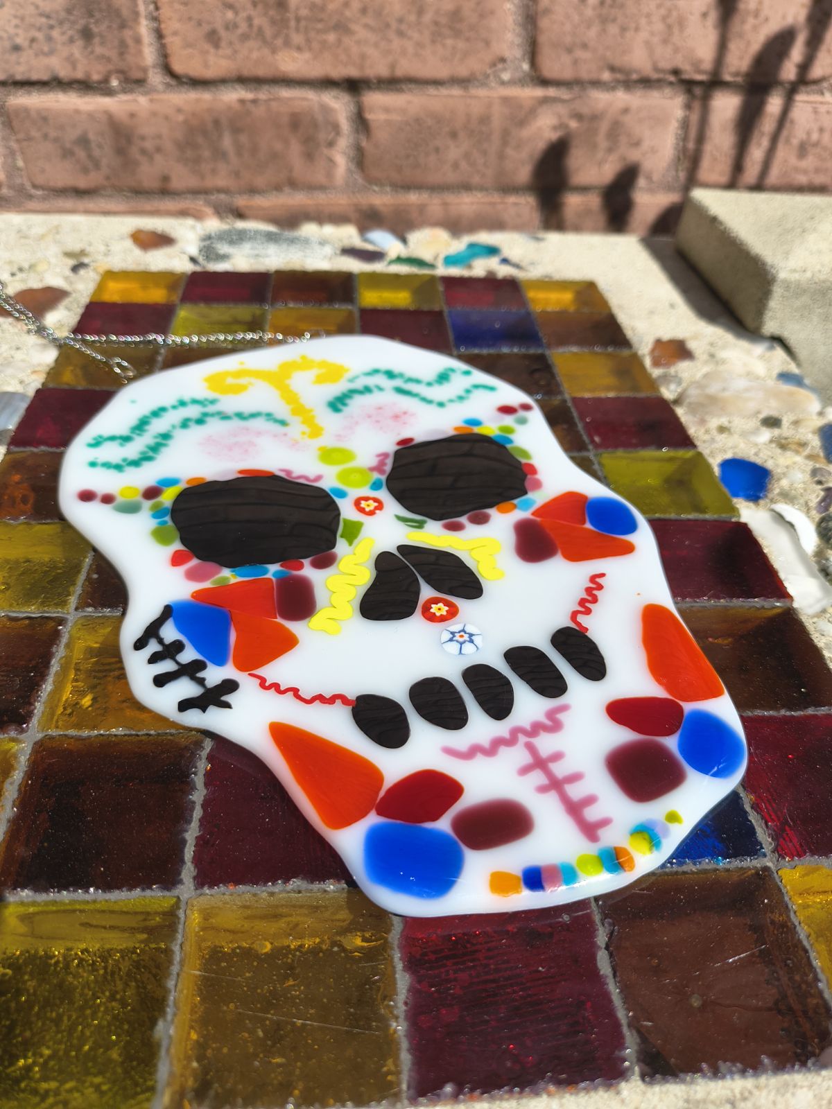 Fused Glass Sugar Skull Window Hang