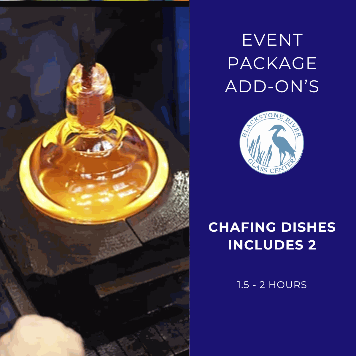 Chafing dishes set of 2 for event packages with heating elements