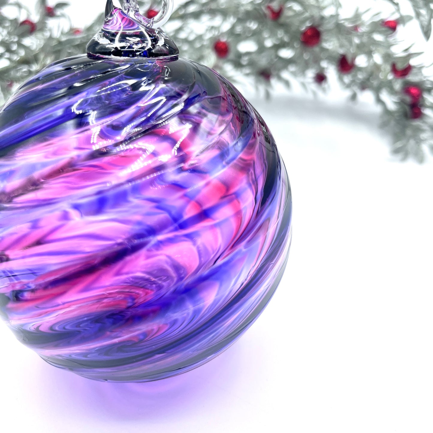 Purple Mix Spiral Twist Blown Glass Ornament