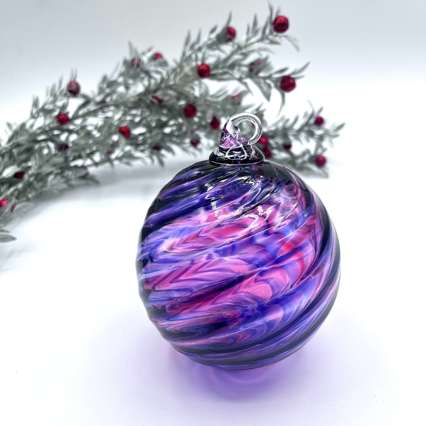 Purple Mix Spiral Twist Blown Glass Ornament