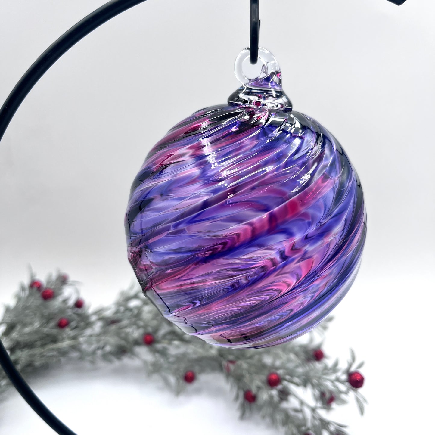 Purple Mix Spiral Twist Blown Glass Ornament