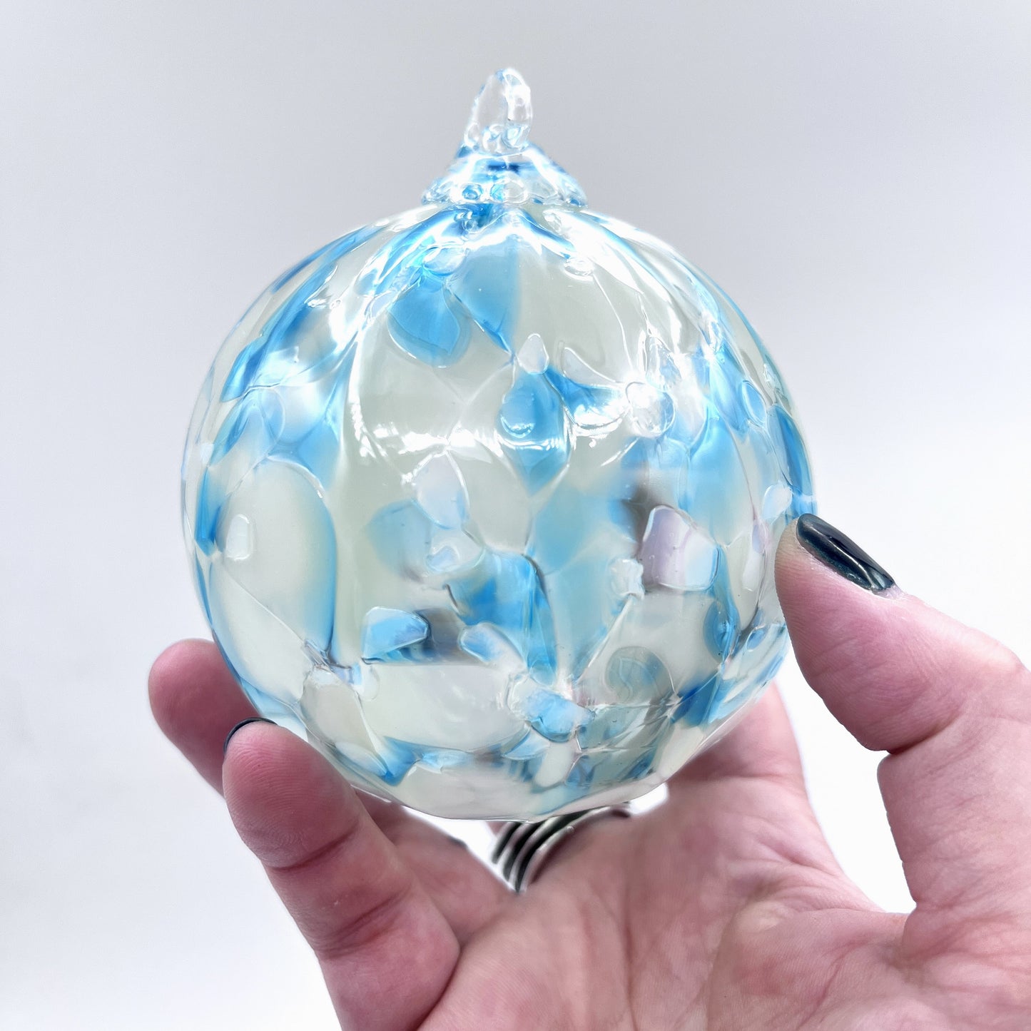 Aqua Ice Glass Ornament Hand-Blown Glass