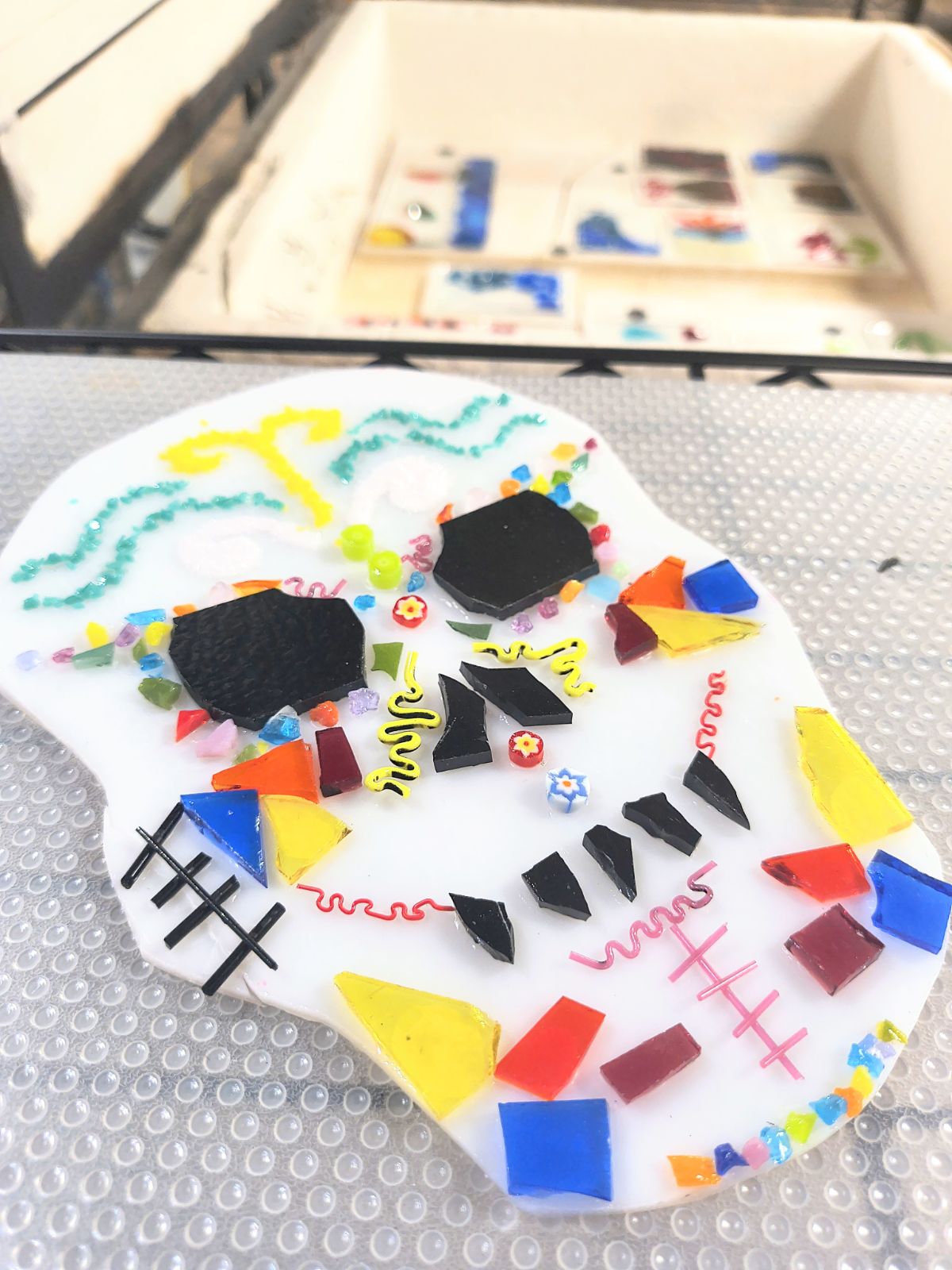 Fused Glass Sugar Skull Window Hang