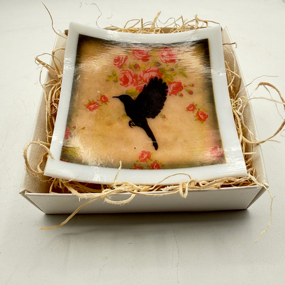 Lovely Fused Glass Trinket Dish- Bird Series