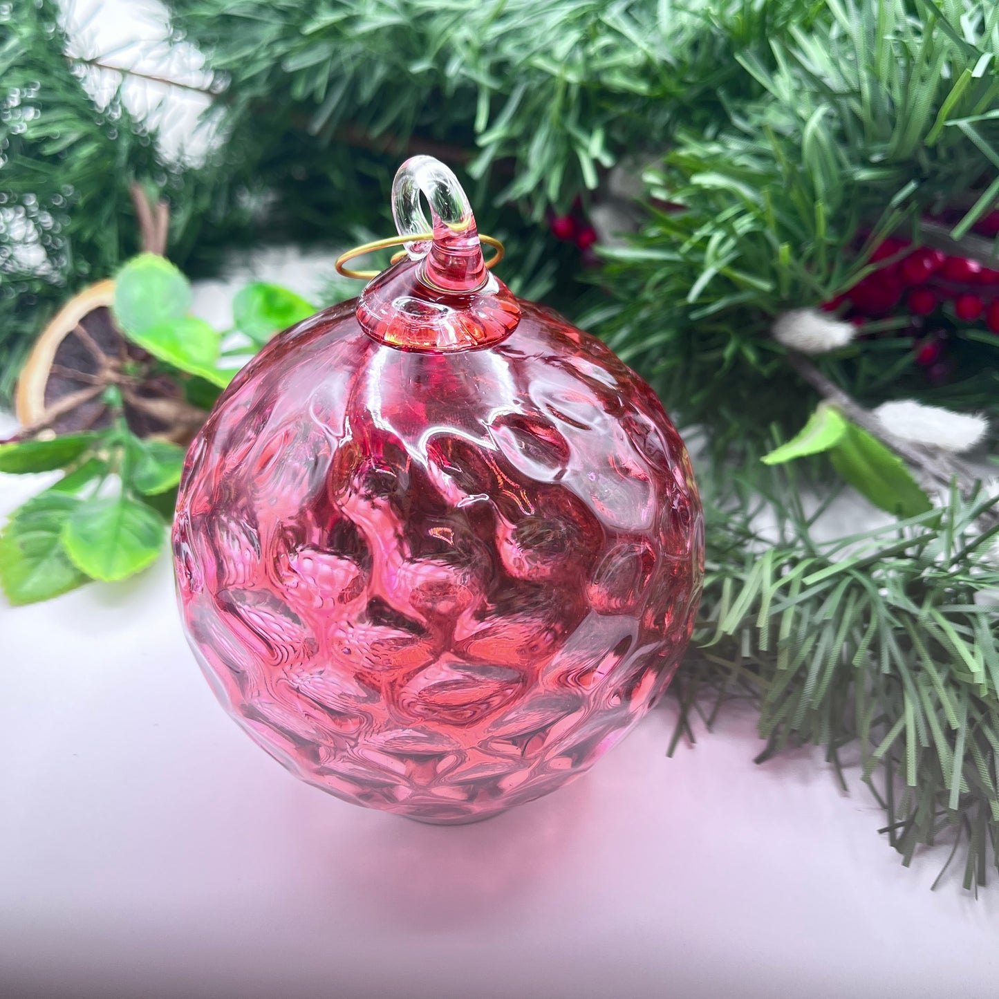 Fuscia Diamond Blown Glass Ornament