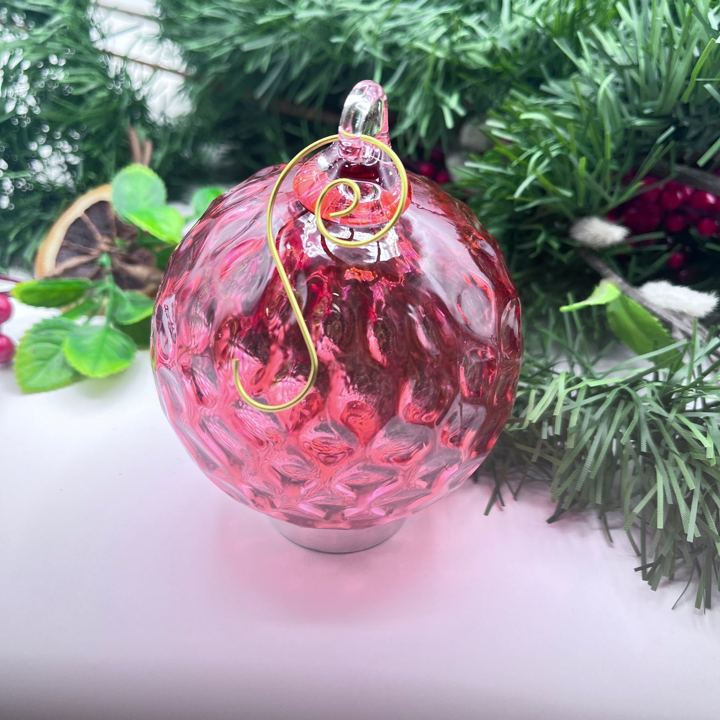 Fuscia Diamond Blown Glass Ornament