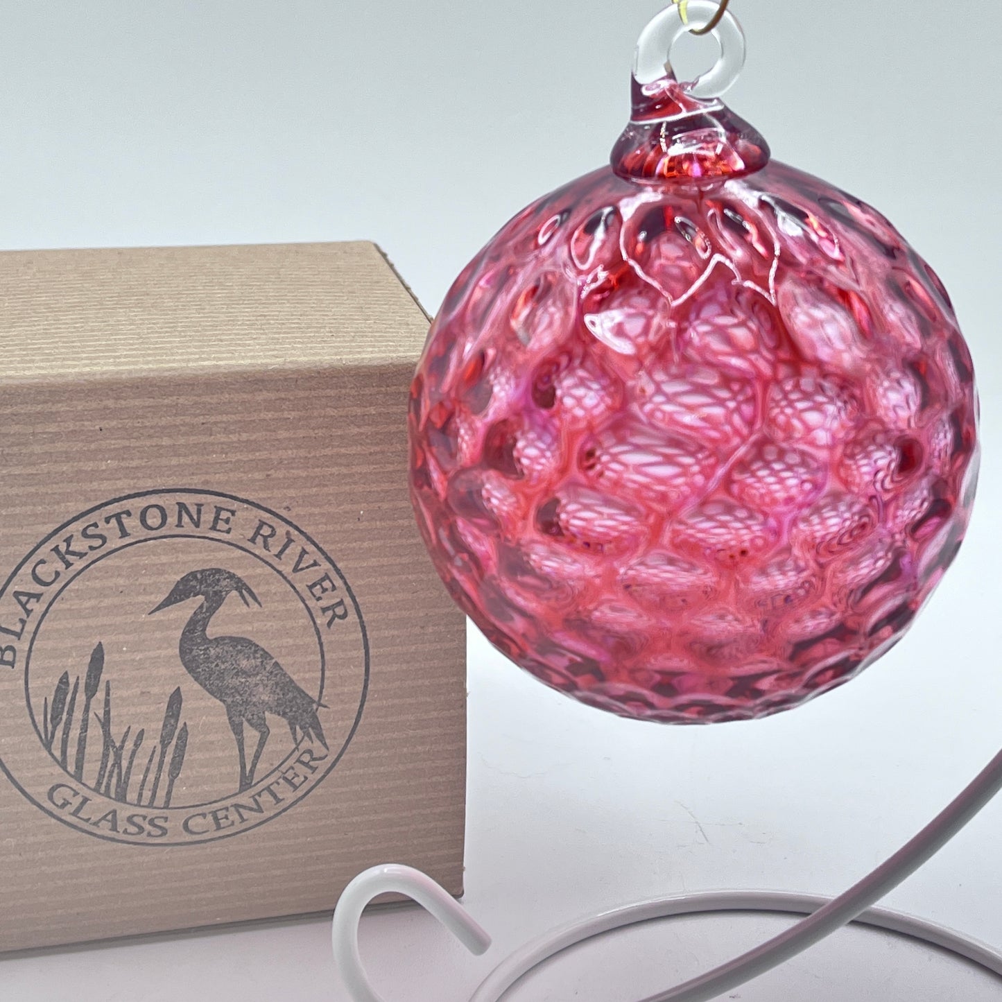 Fuscia Diamond Blown Glass Ornament