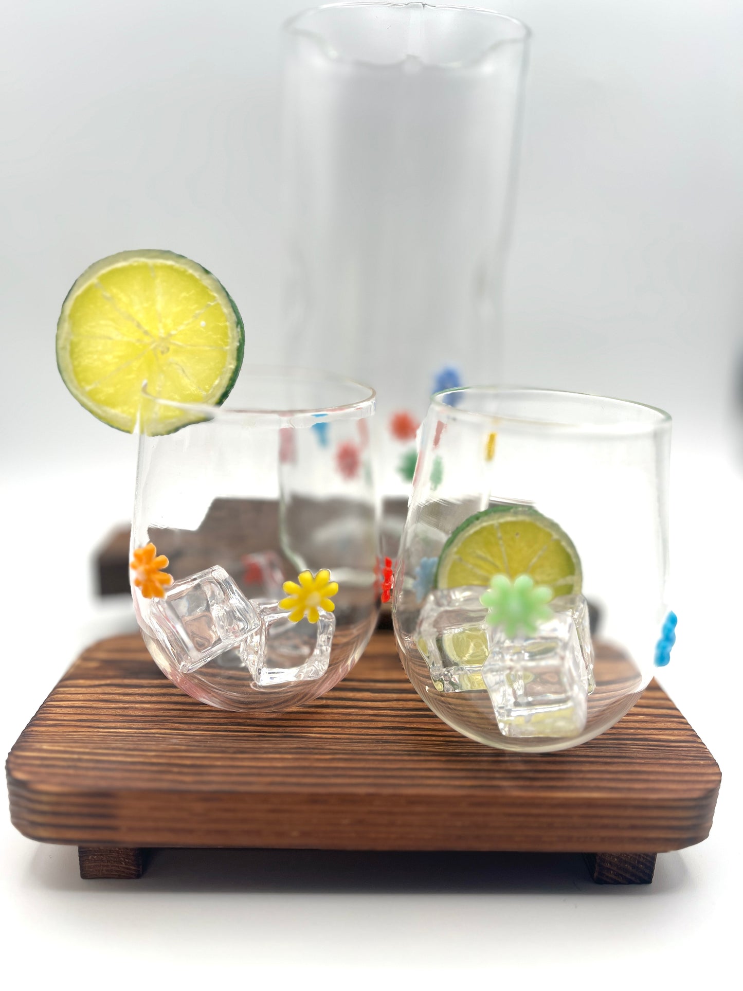 Hand Blown Stemless Wine Glass Set and Pitcher| Made in Rhode Island.