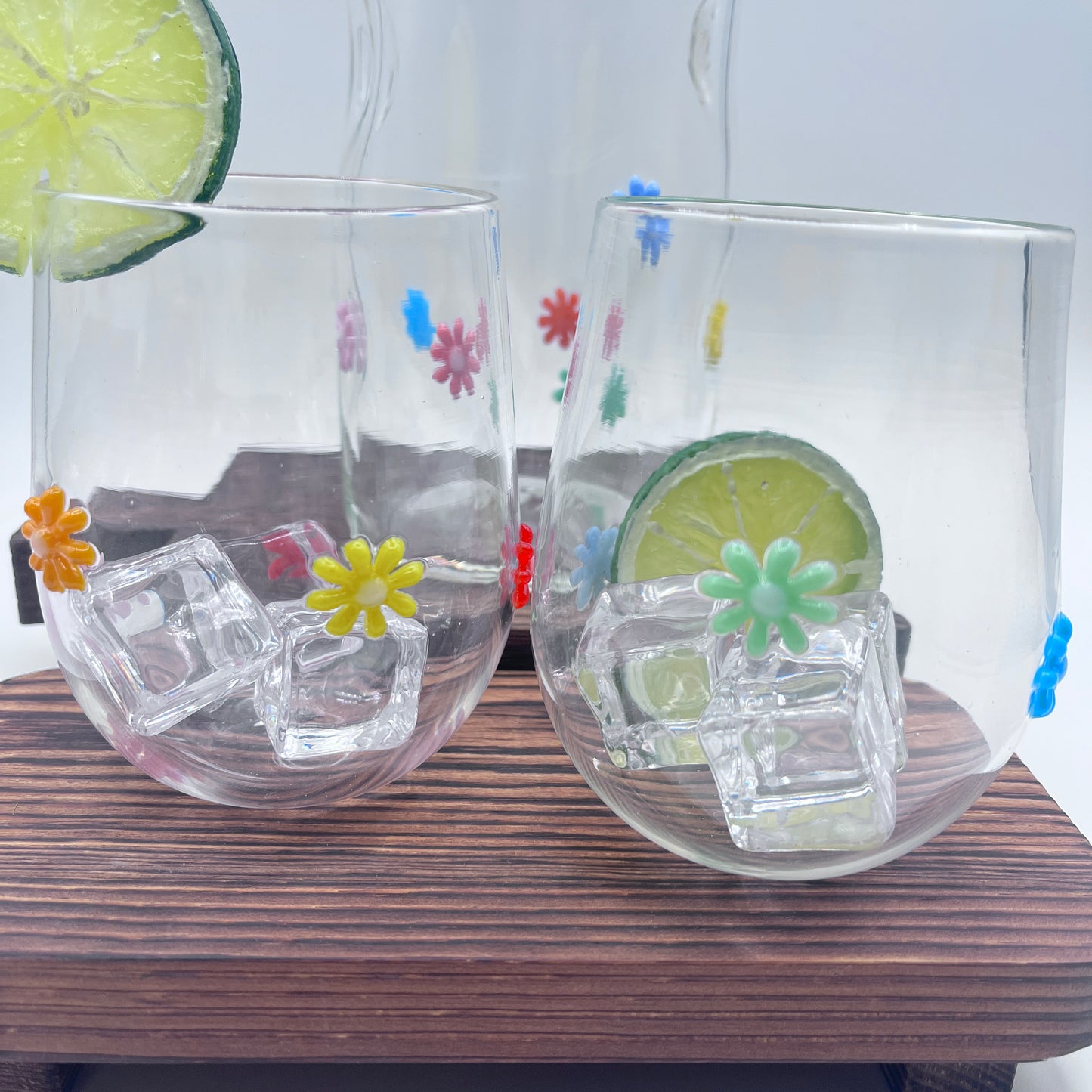 Hand Blown Stemless Wine Glass Set and Pitcher| Made in Rhode Island.