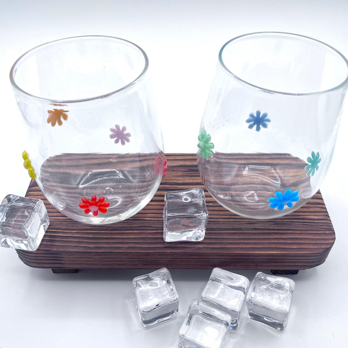Hand Blown Stemless Wine Glass Set and Pitcher| Made in Rhode Island.