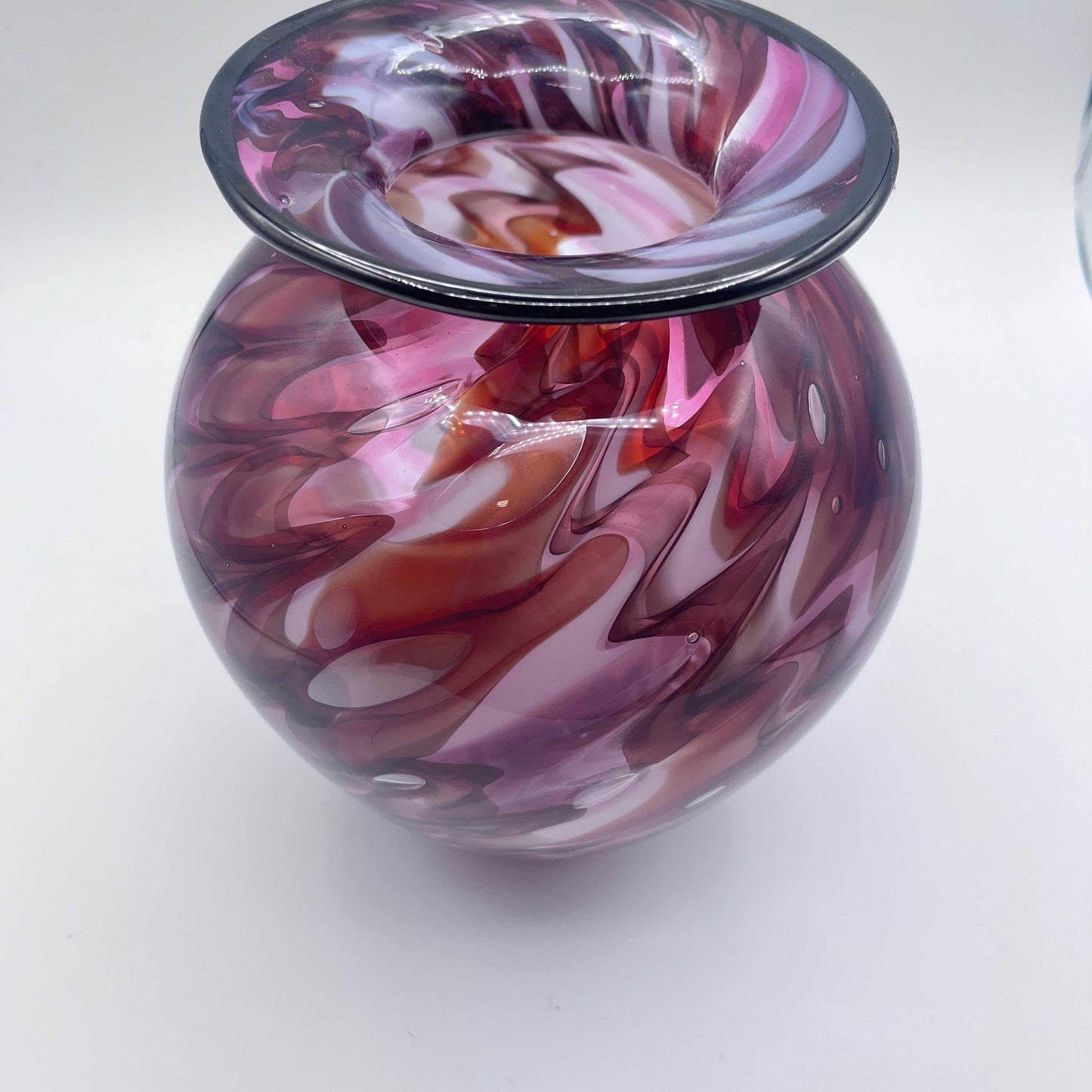 Hand Blown Lava Vase with swirling purple and brown glass patterns, hand crafted in Cumberland Rhode Island