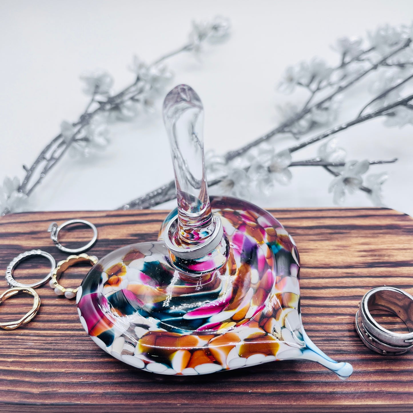 Glass Heart Ring Stand and Jewelry Holder
