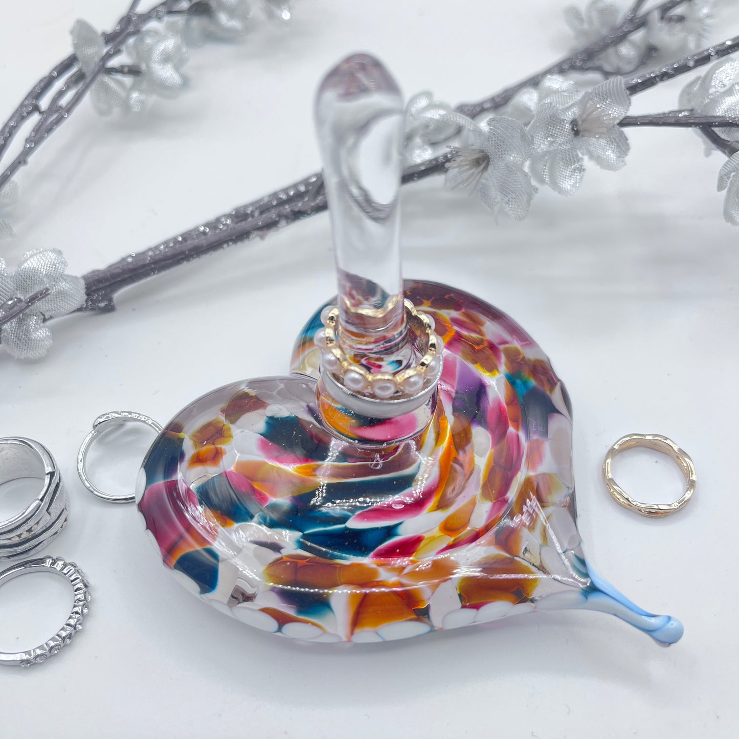 Glass Heart Ring Stand and Jewelry Holder