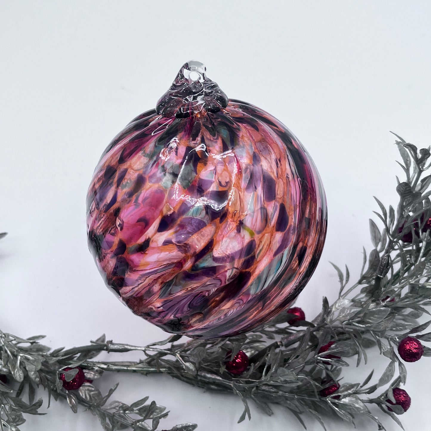 Blown Glass Ornament Sunset Spiral Twist