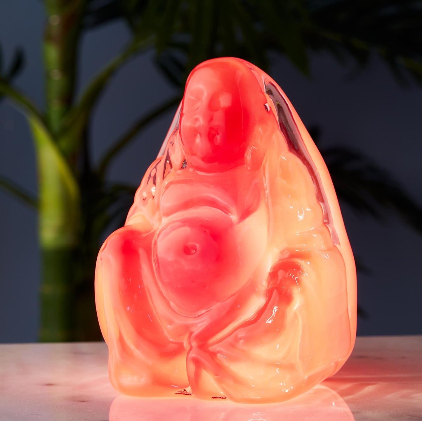Red Hand Blown Glass Buddha Light