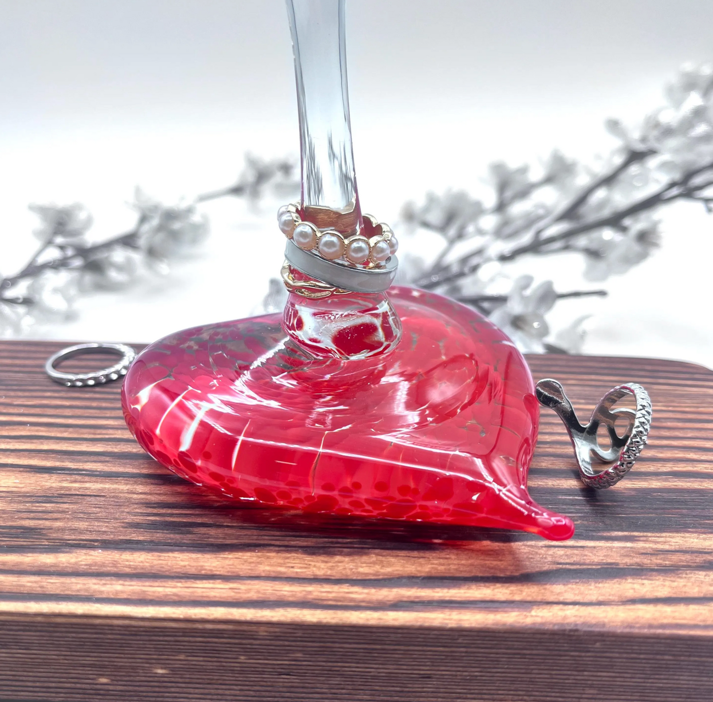 Glass Heart Ring Stand and Jewelry Holder