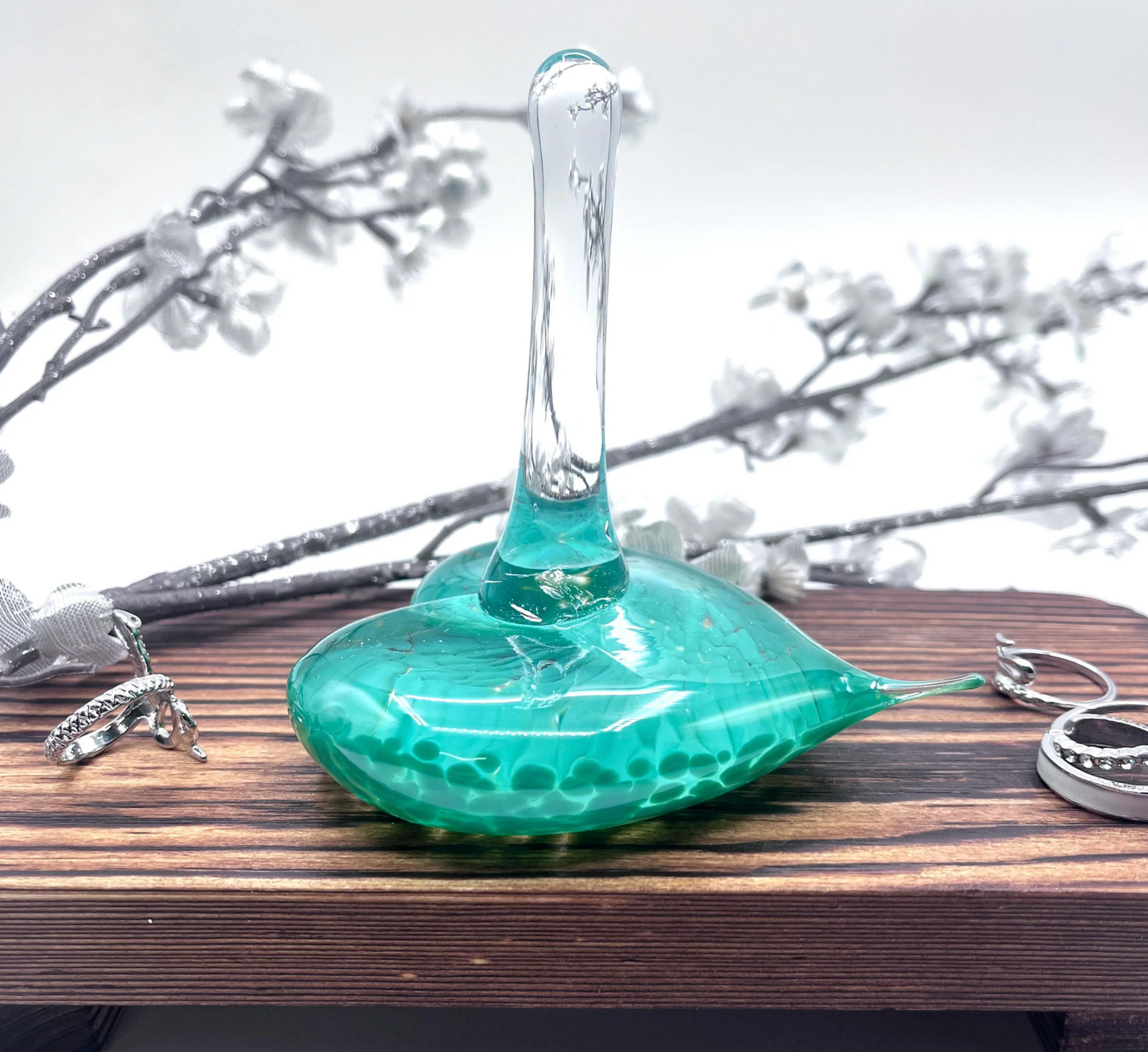 Glass Heart Ring Stand and Jewelry Holder