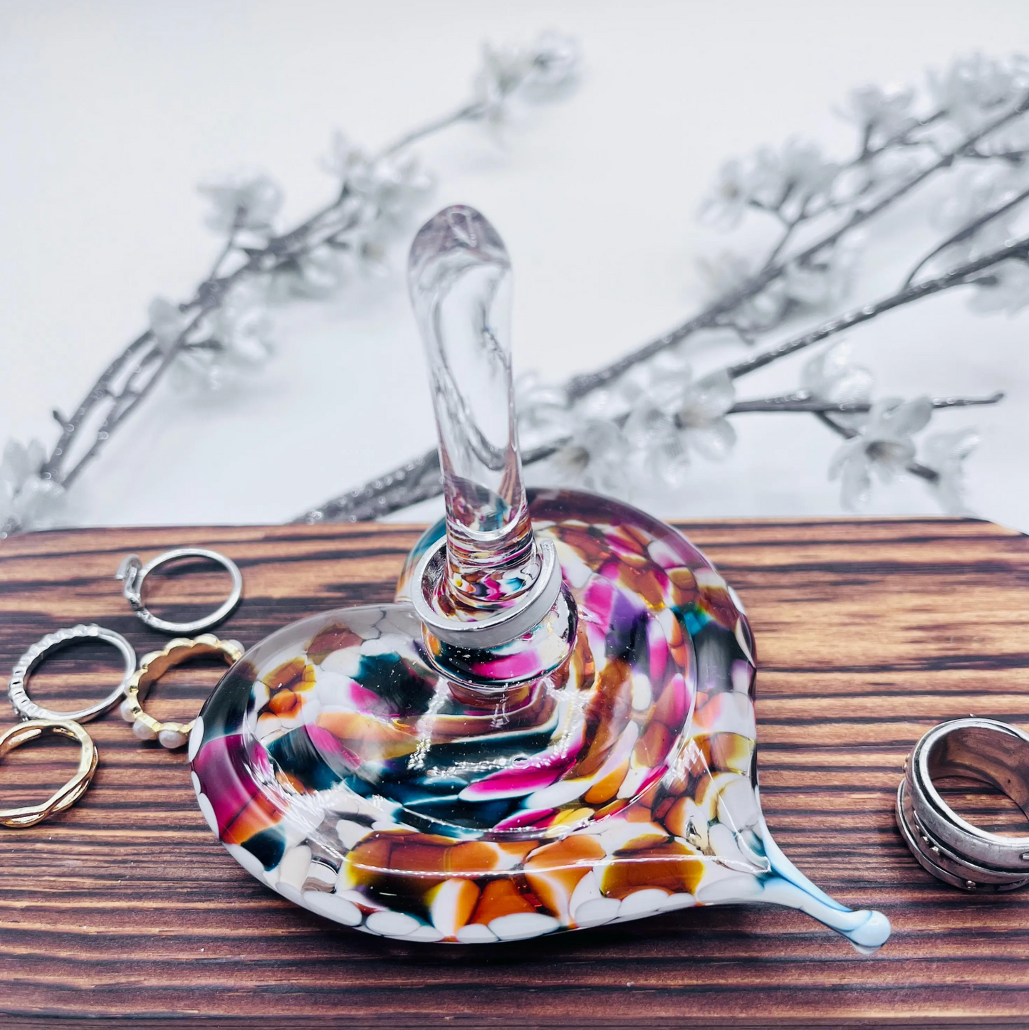 Glass Heart Ring Stand and Jewelry Holder