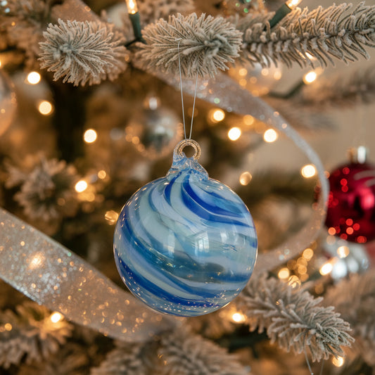 blue and celedon glass ball