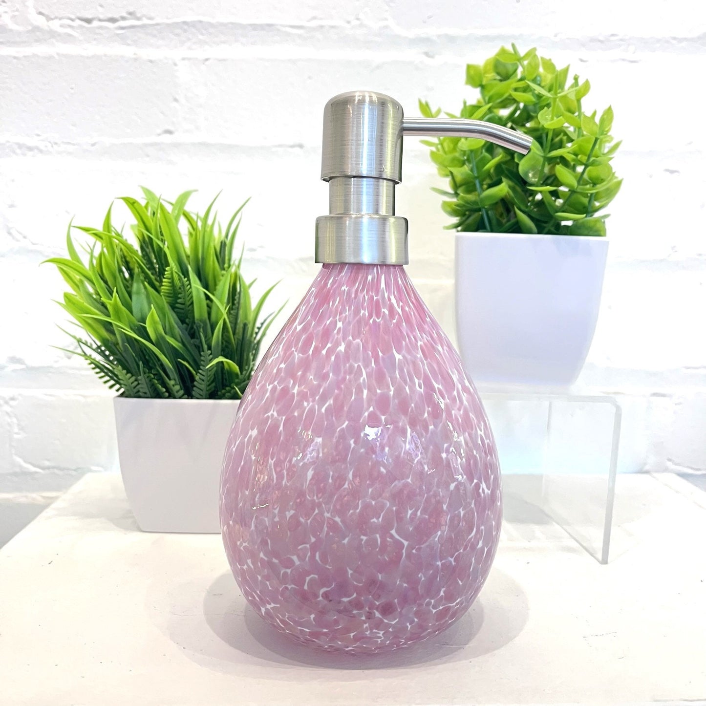 Pink Hand Blown Glass Soap Dispenser