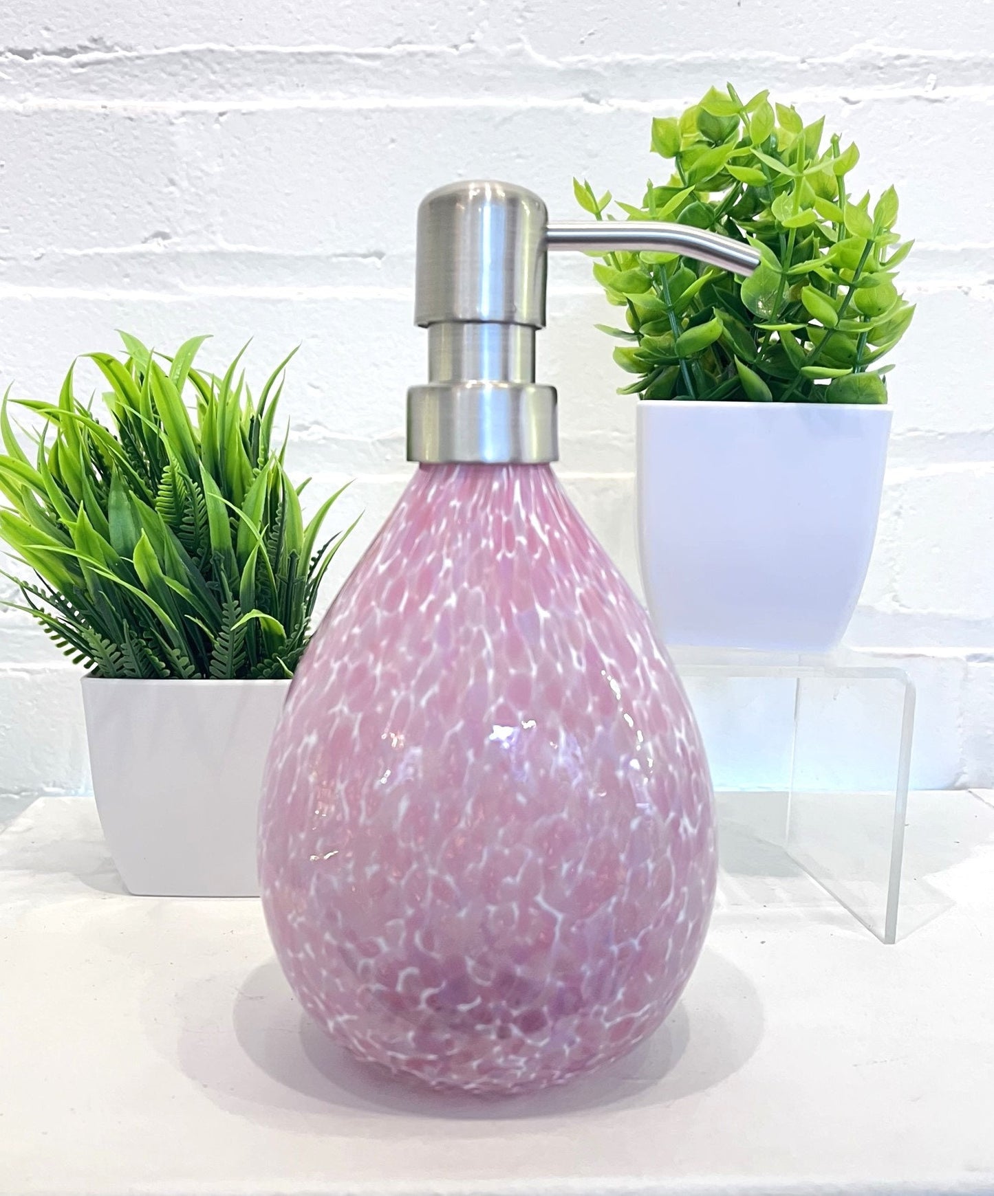 Pink Hand Blown Glass Soap Dispenser