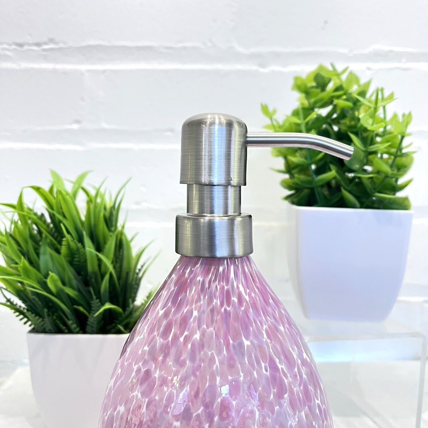 Pink Hand Blown Glass Soap Dispenser
