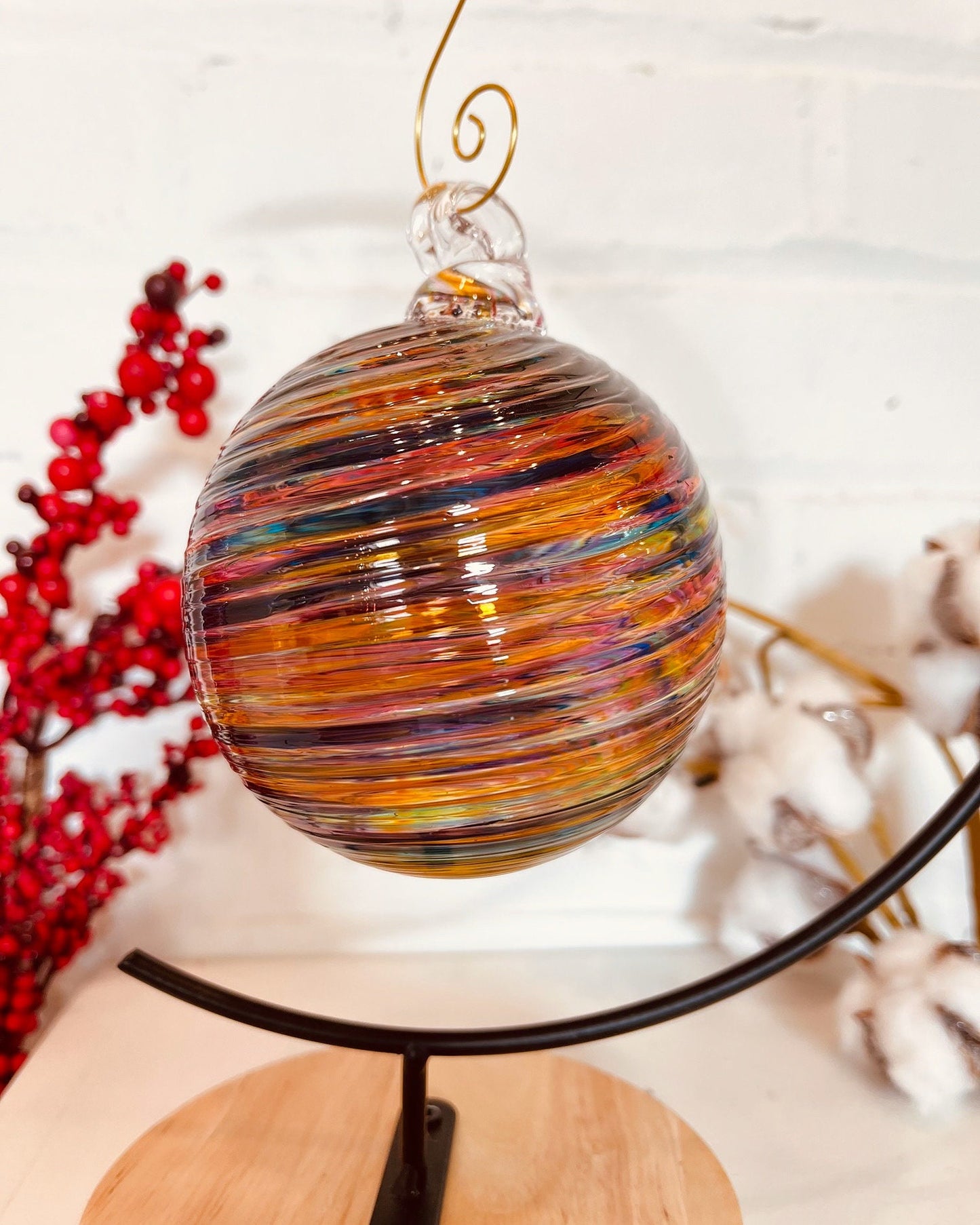 Sunset Spiral Twist Blown Glass Ornament