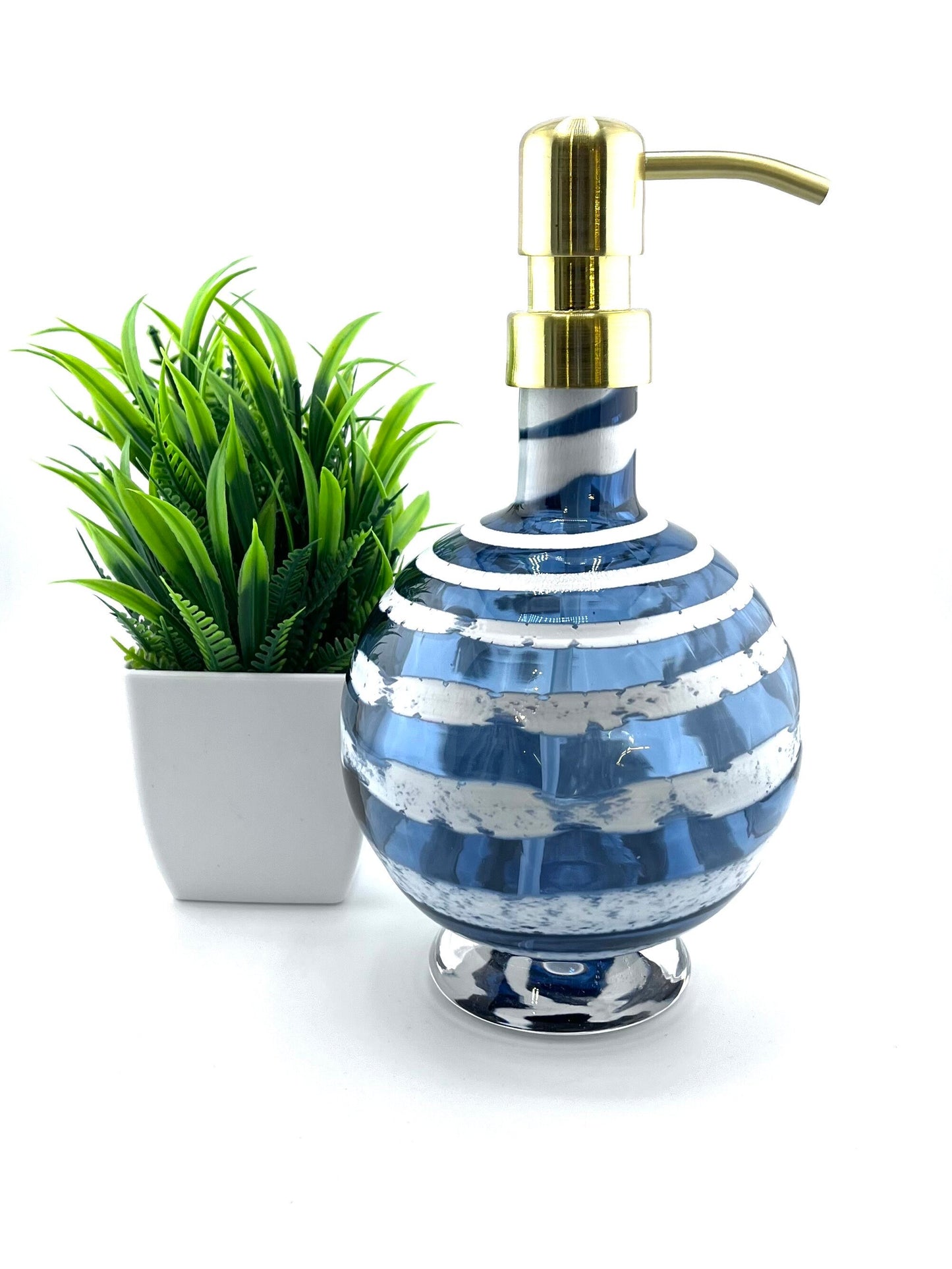 Steel Blue Boho Spiral Soap Dispenser | Vanity Bottle | Ready to Ship
