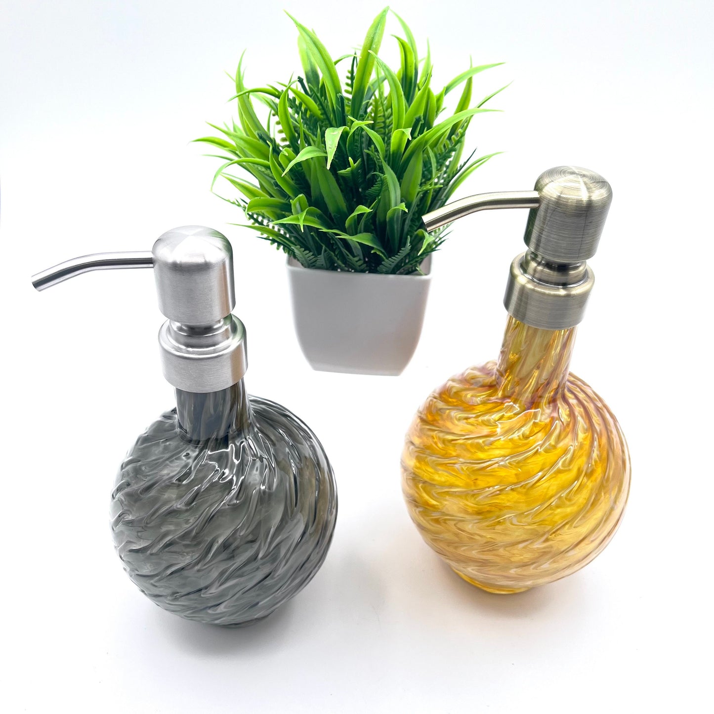 Gold or Gray Marbled Hand Blown Glass Soap Dispenser