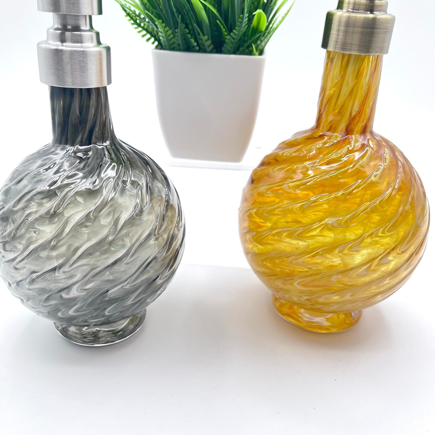 Gold or Gray Marbled Hand Blown Glass Soap Dispenser