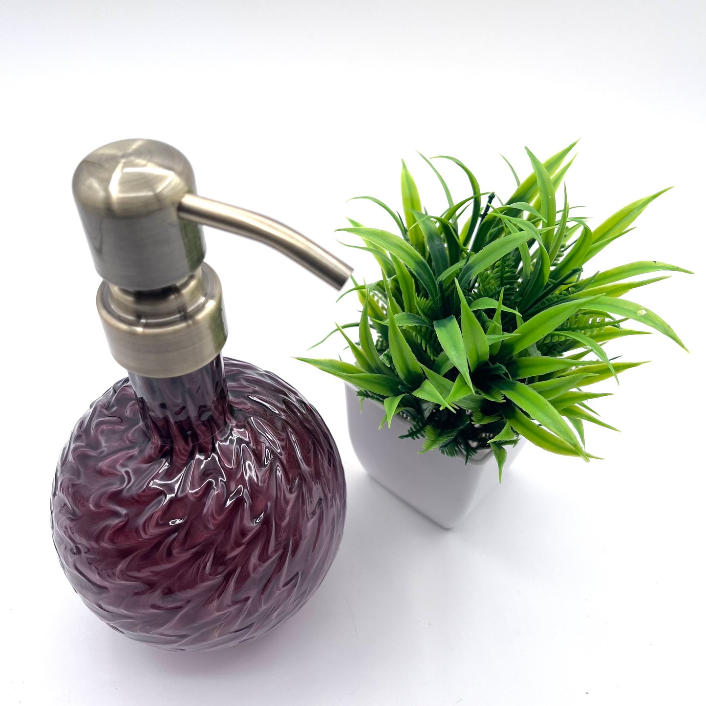 Deep Plum Marbled Hand Blown Glass Soap Dispenser