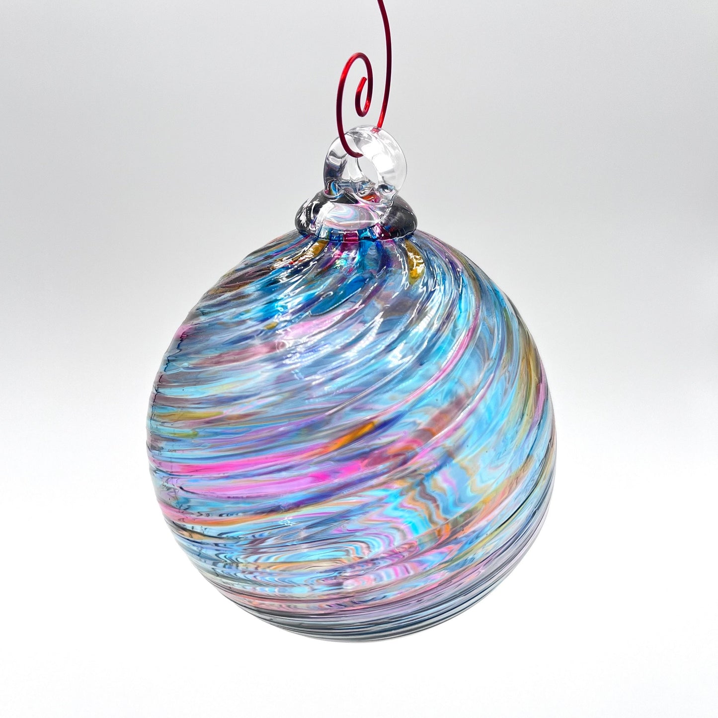 Glass Holiday Ornament Bluesy Spiral Twist Blown