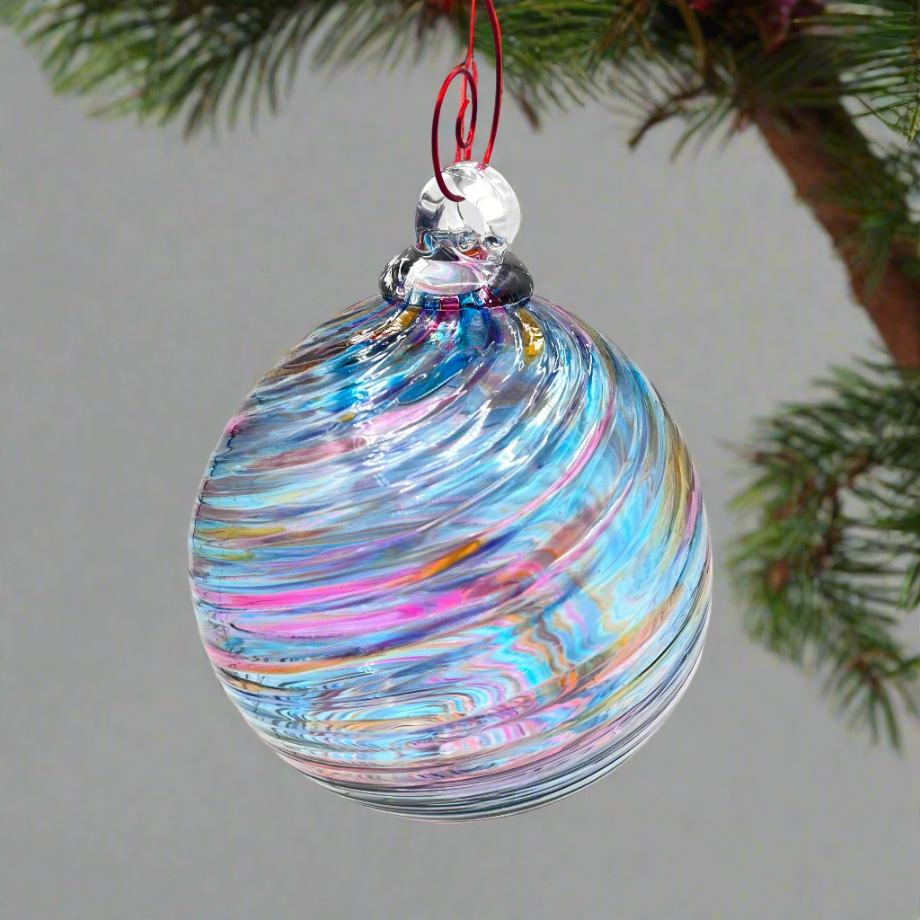 Glass Holiday Ornament Bluesy Spiral Twist Blown