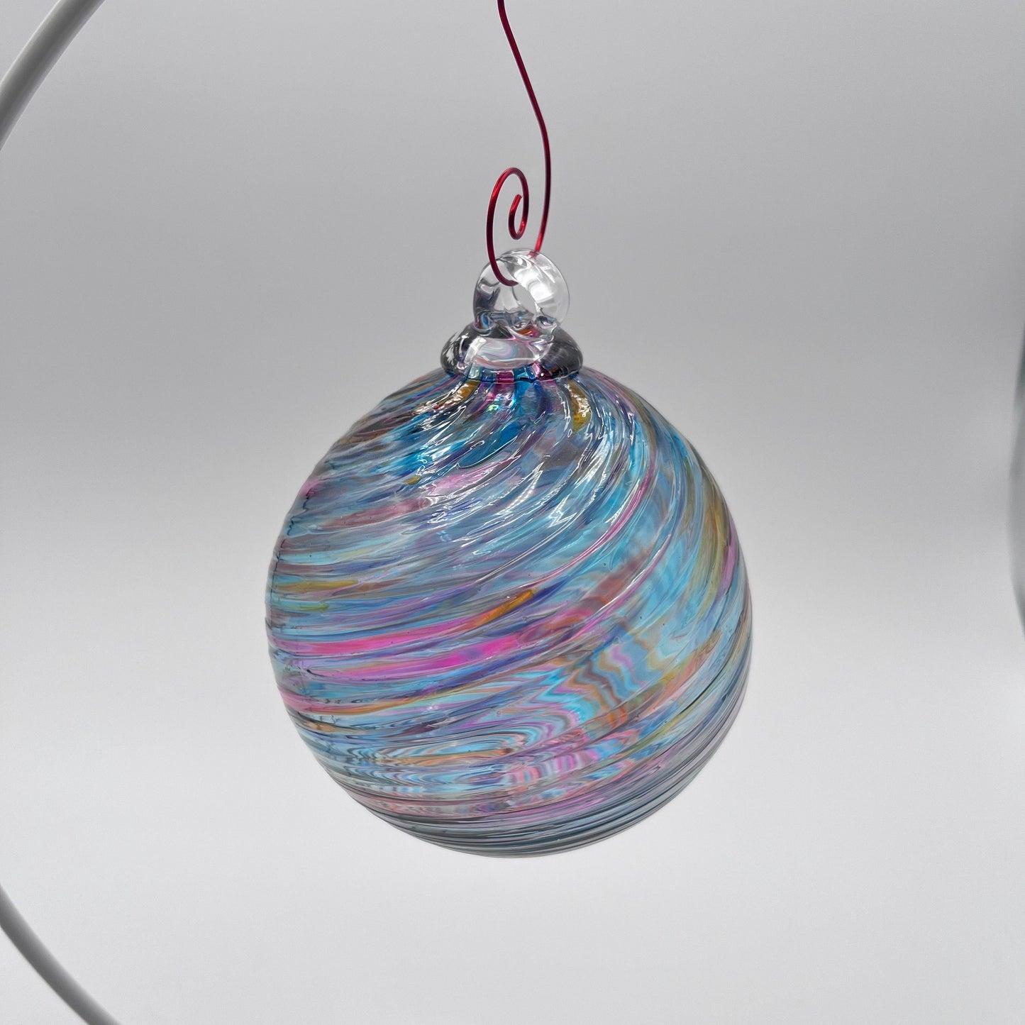 Glass Holiday Ornament Bluesy Spiral Twist Blown