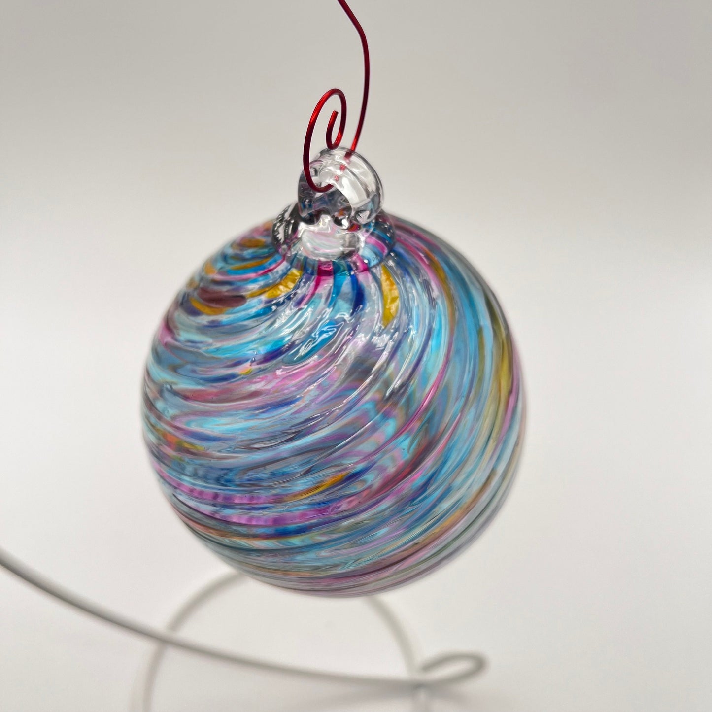 Glass Holiday Ornament Bluesy Spiral Twist Blown
