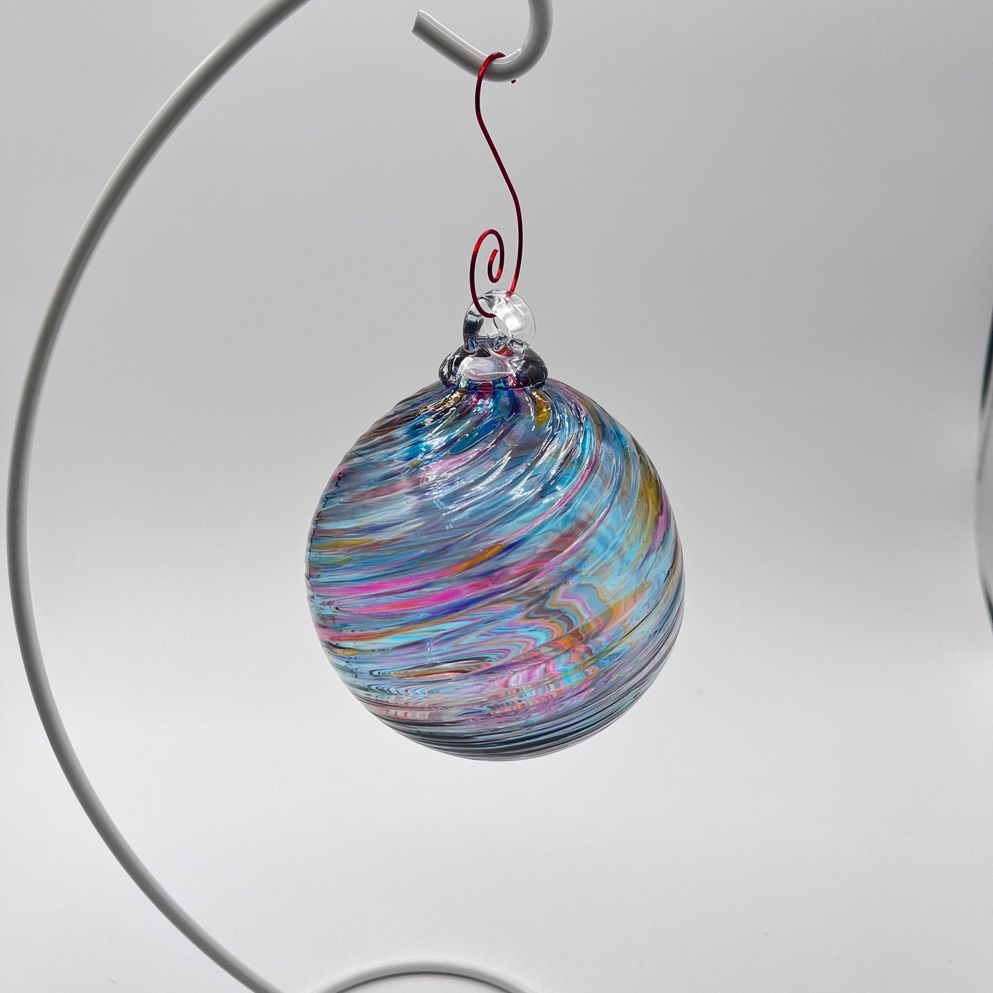 Glass Holiday Ornament Bluesy Spiral Twist Blown