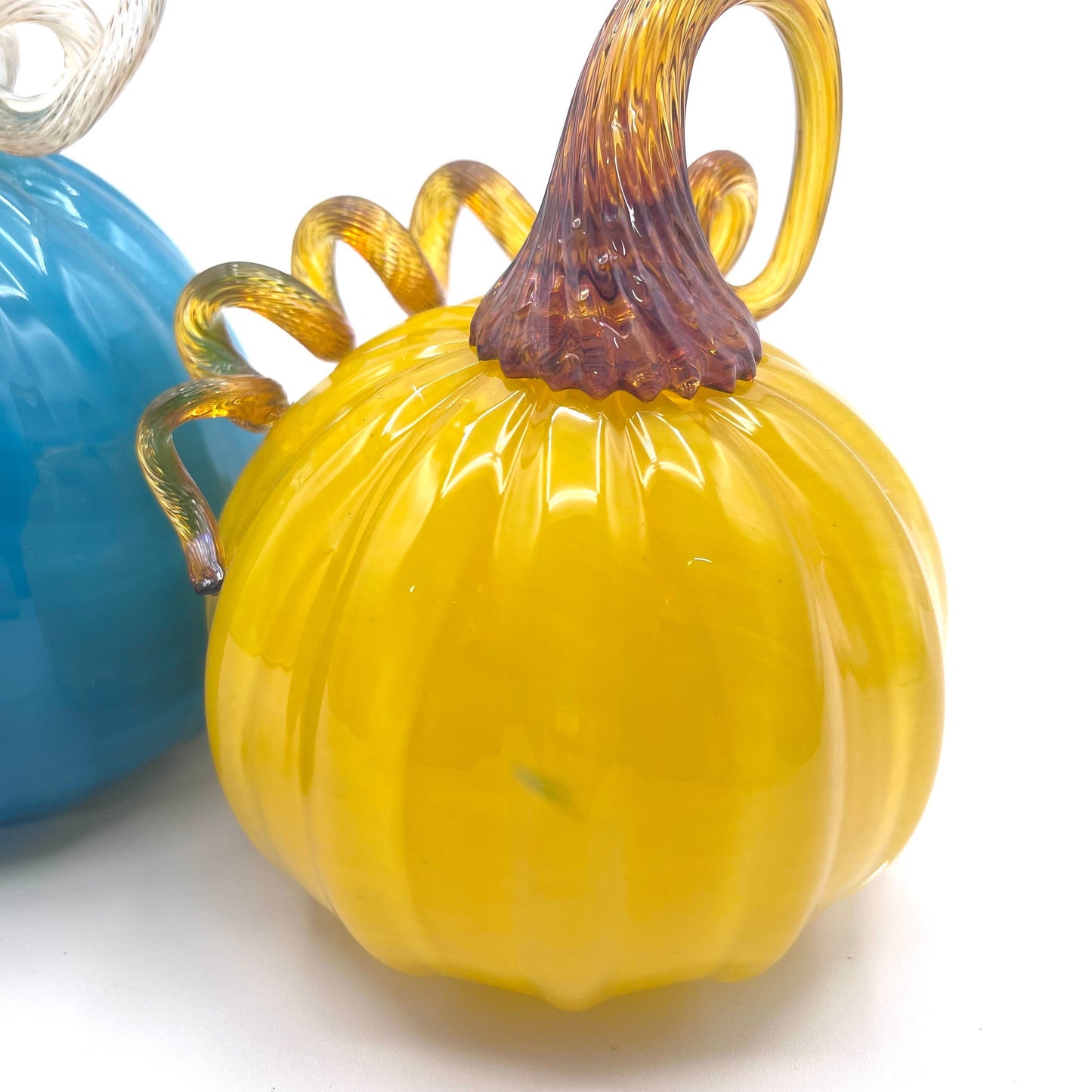 Set of Two Hand Blown Glass Pumpkins- Ready to Ship