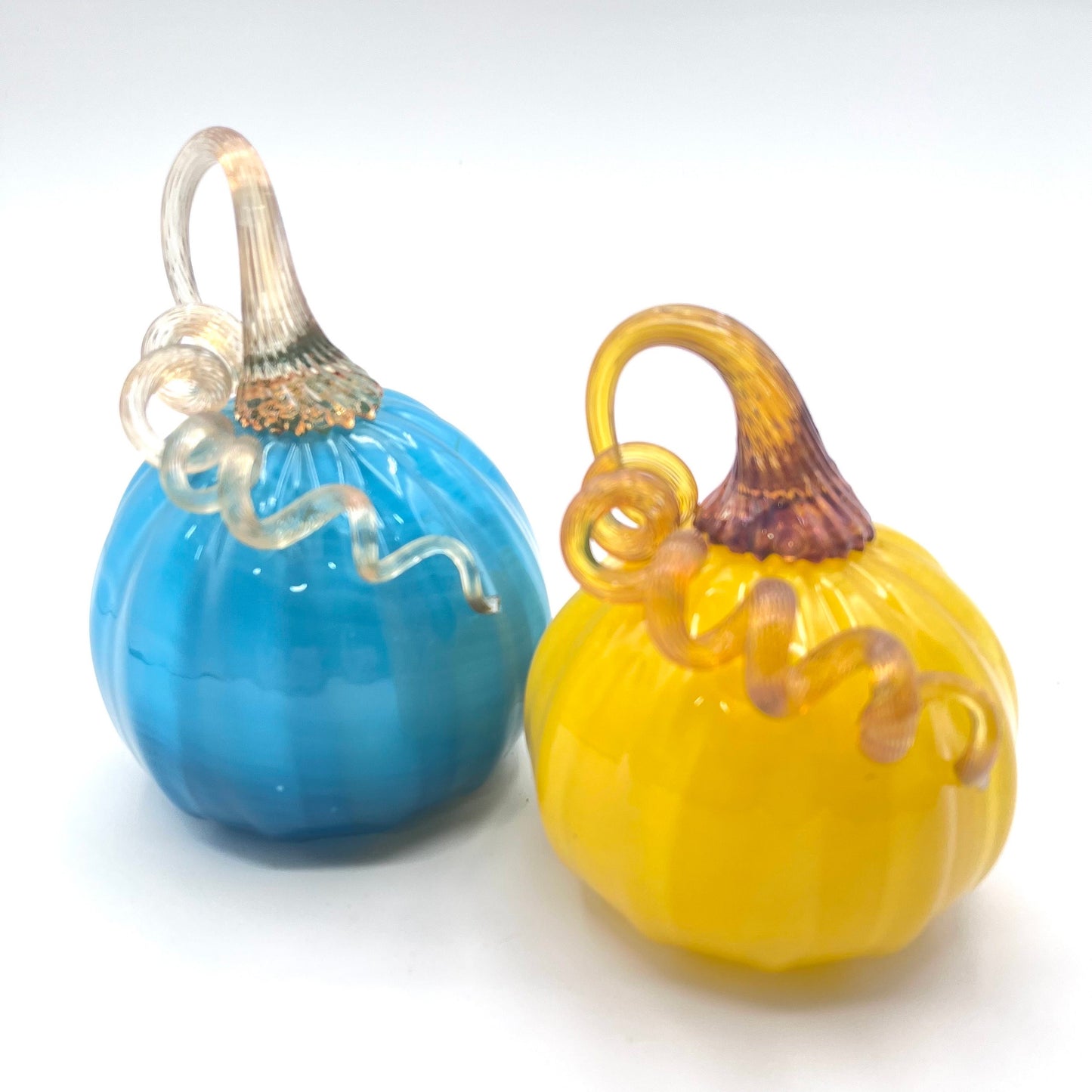 Set of Two Hand Blown Glass Pumpkins- Ready to Ship