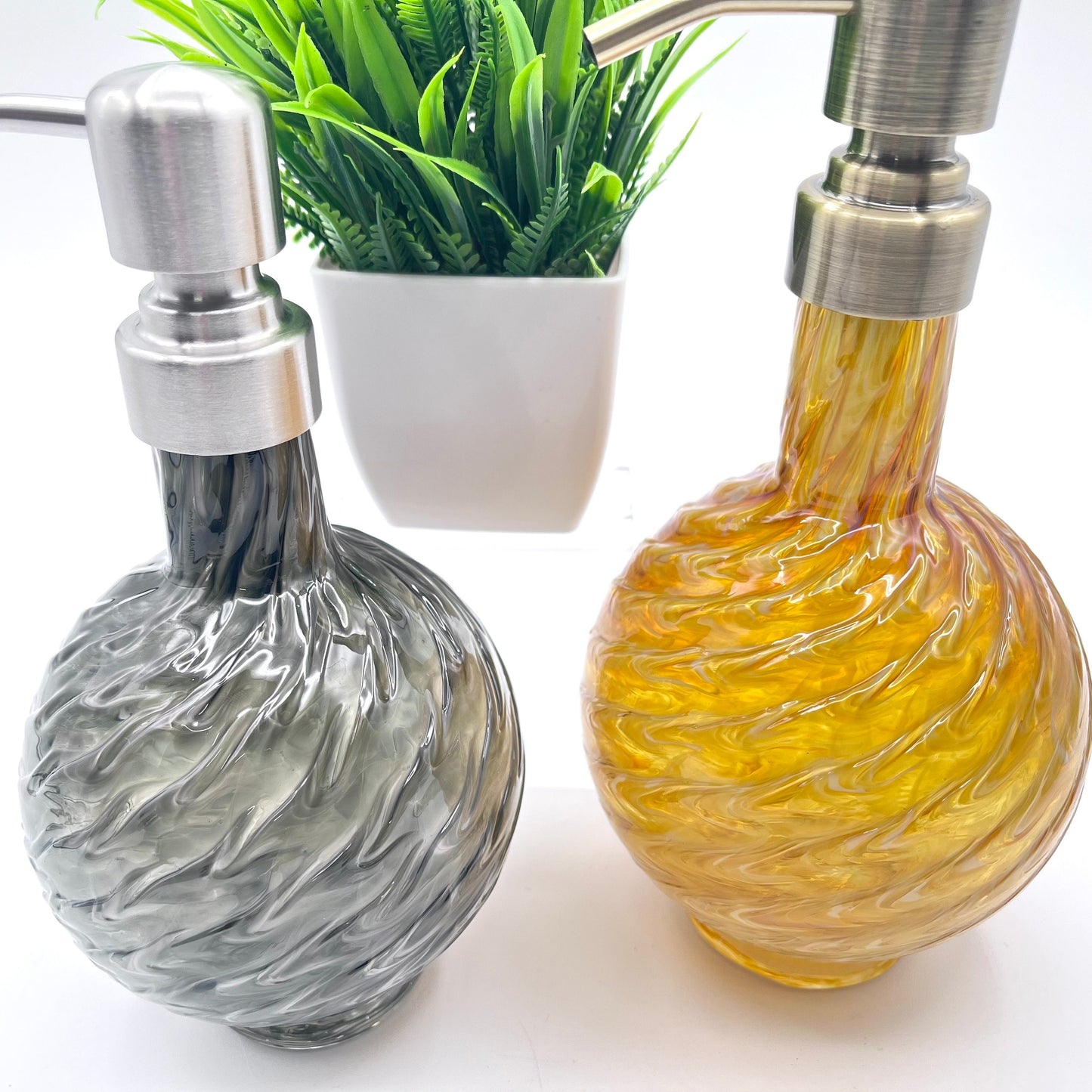 Gold or Gray Marbled Hand Blown Glass Soap Dispenser