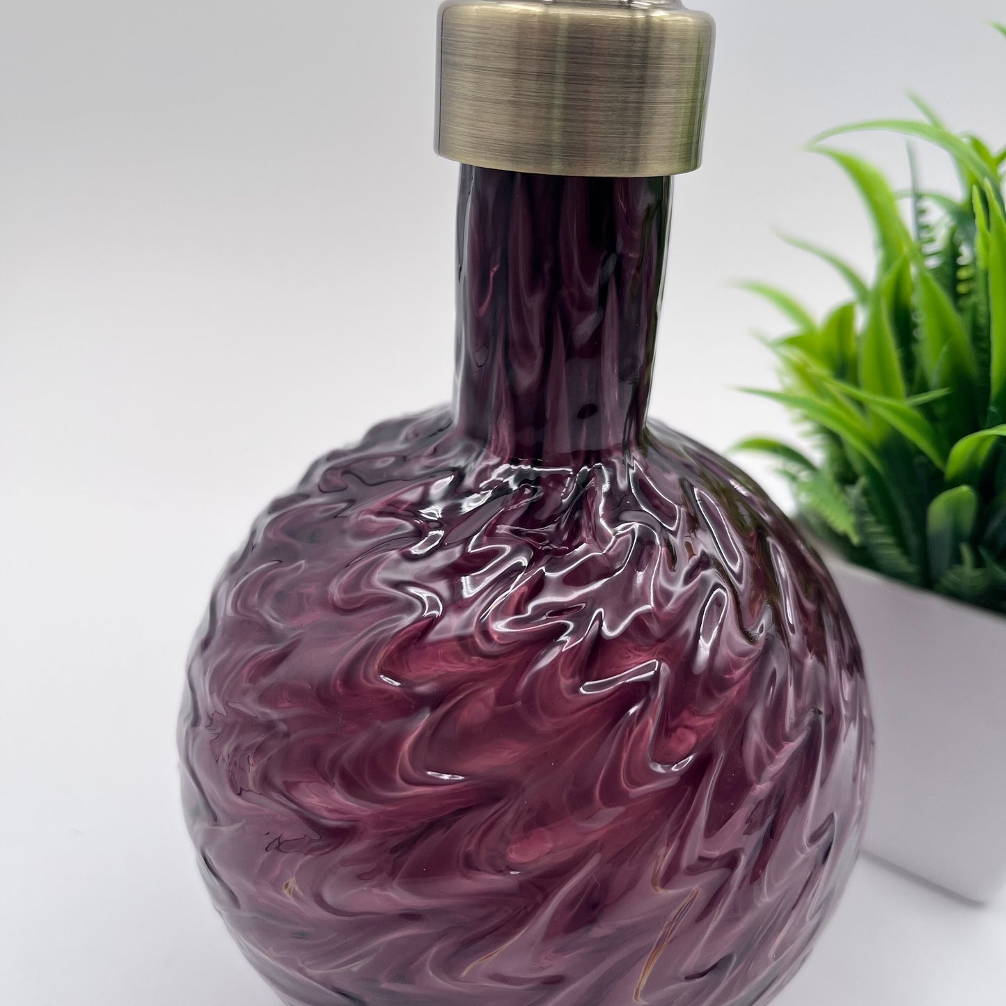 Deep Plum Marbled Hand Blown Glass Soap Dispenser