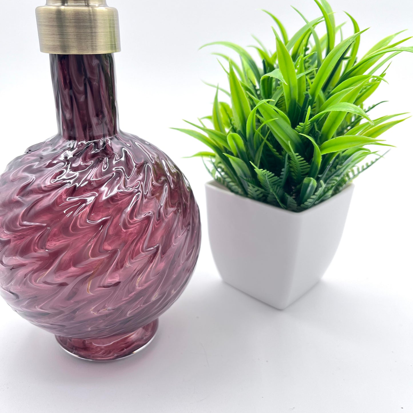 Deep Plum Marbled Hand Blown Glass Soap Dispenser