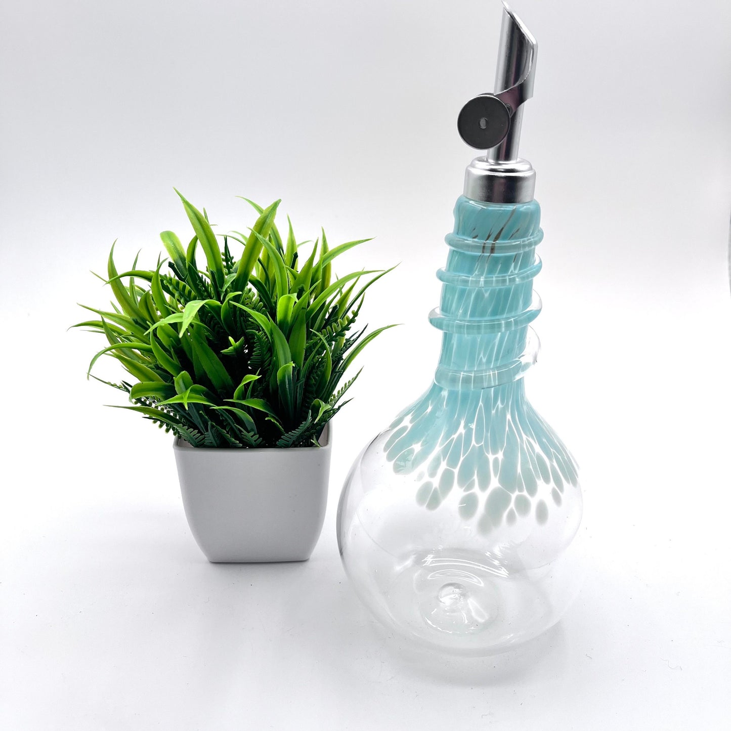 Celadon Oil & Vinegar Spiral Neck Drizzler Cruet Bottle