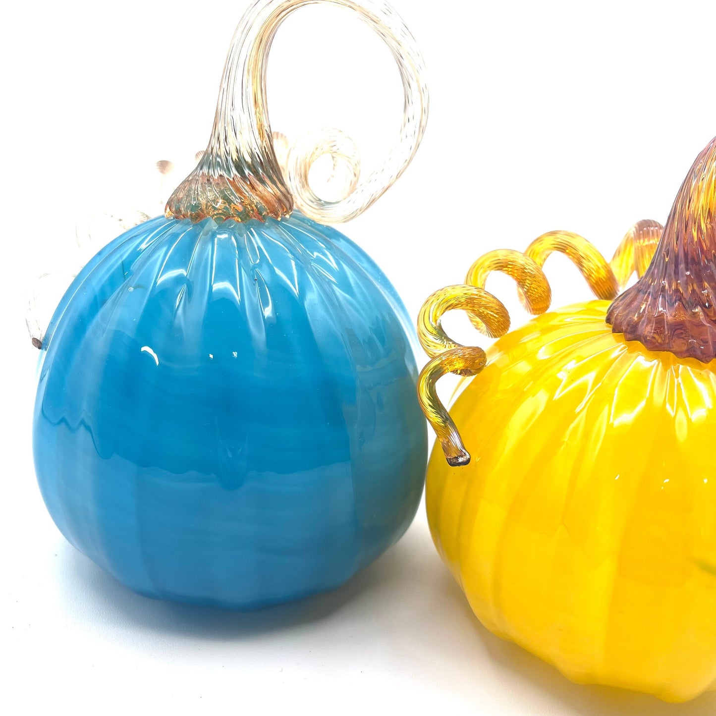 Set of Two Hand Blown Glass Pumpkins- Ready to Ship