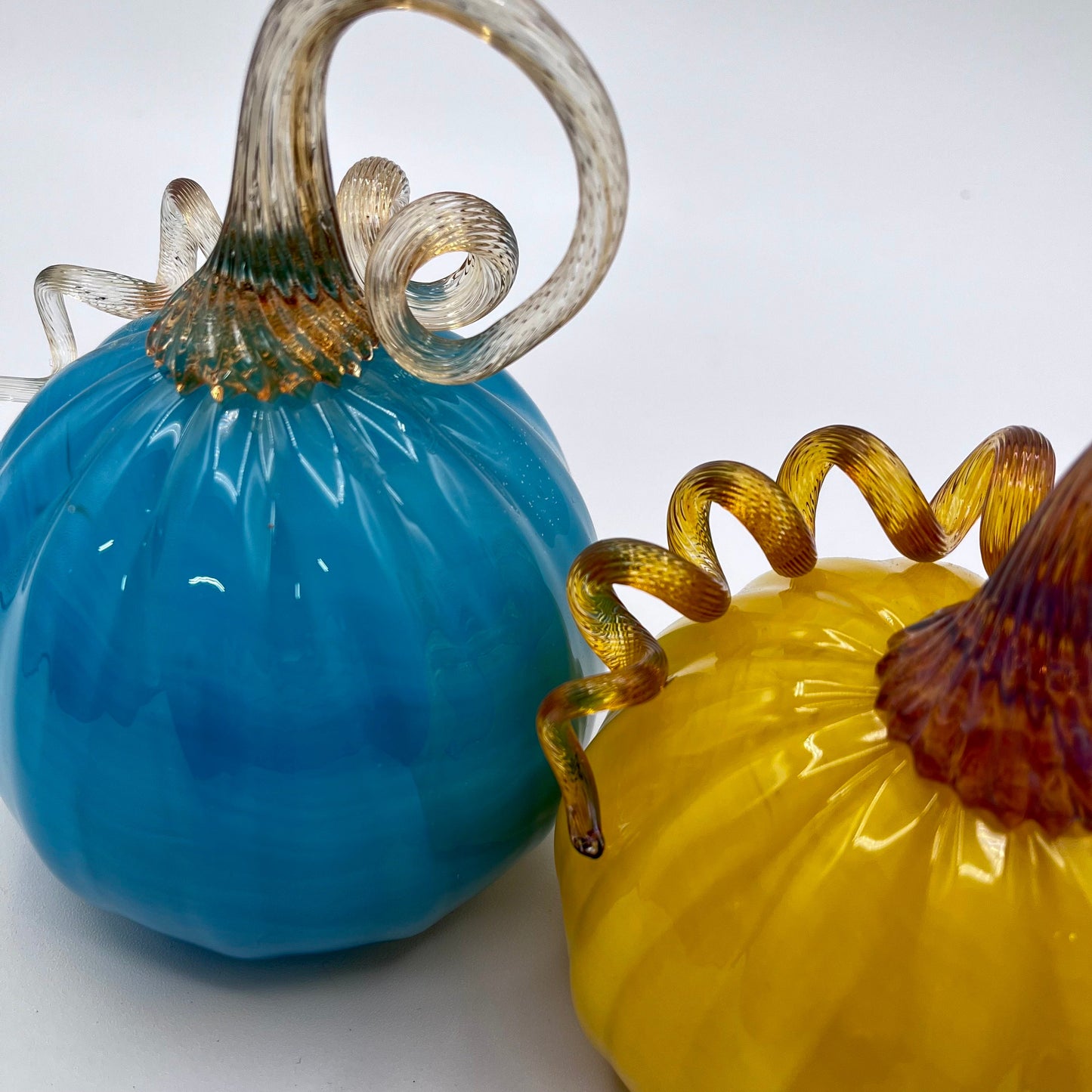 Set of Two Hand Blown Glass Pumpkins- Ready to Ship