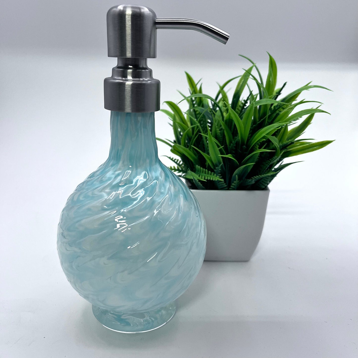 Celedon Mix Marbled Hand Blown Glass Soap Dispenser