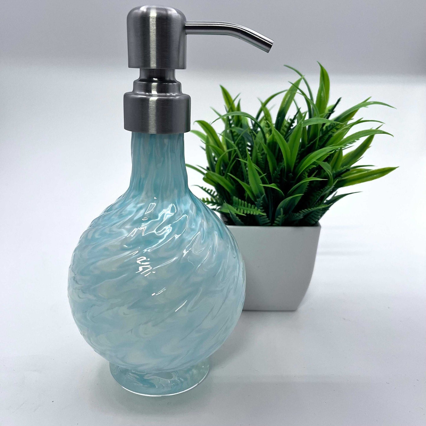 Celadon Handblown Marbled Glass Soap Dispenser
