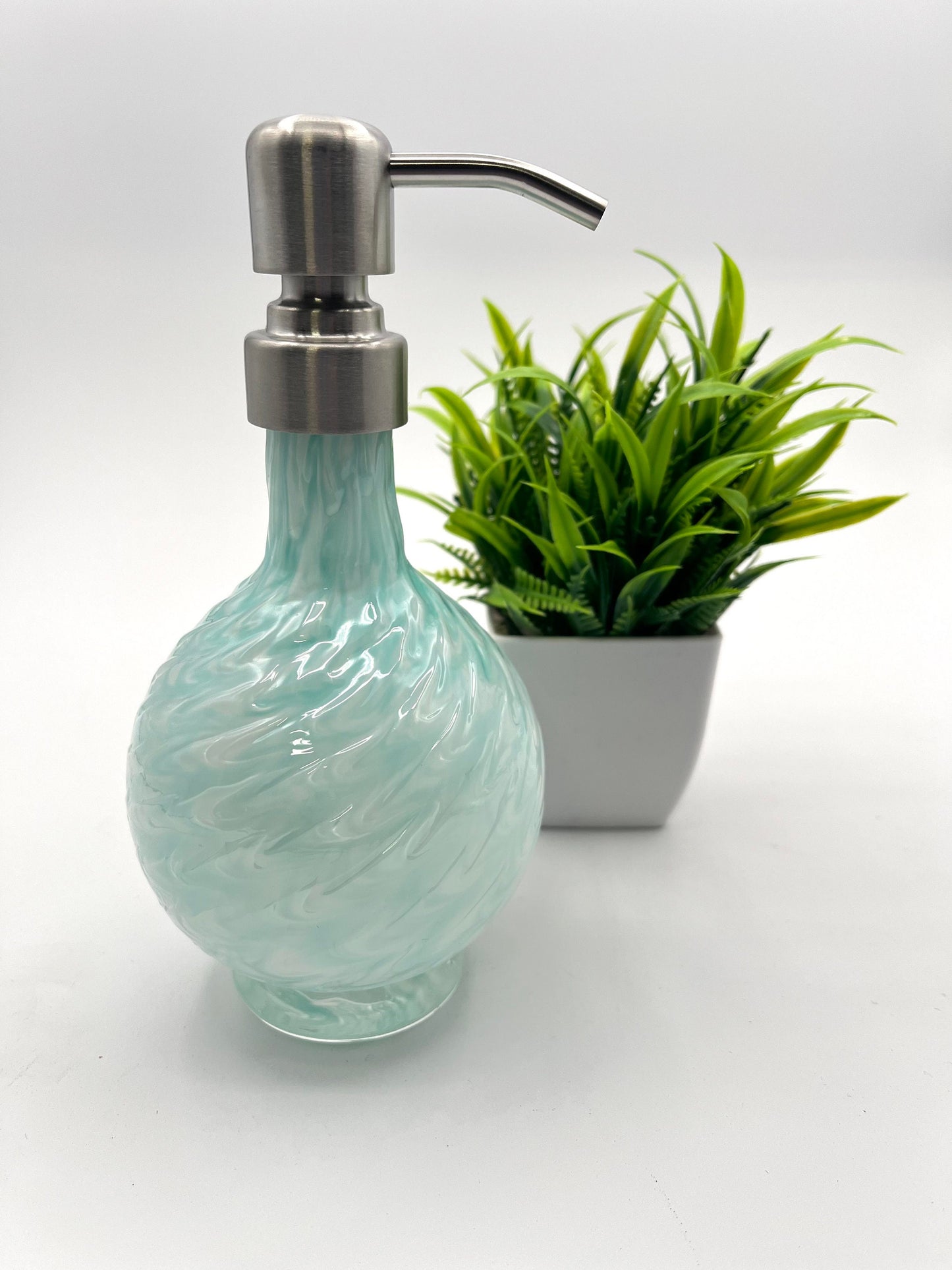 Celedon Mix Marbled Hand Blown Glass Soap Dispenser
