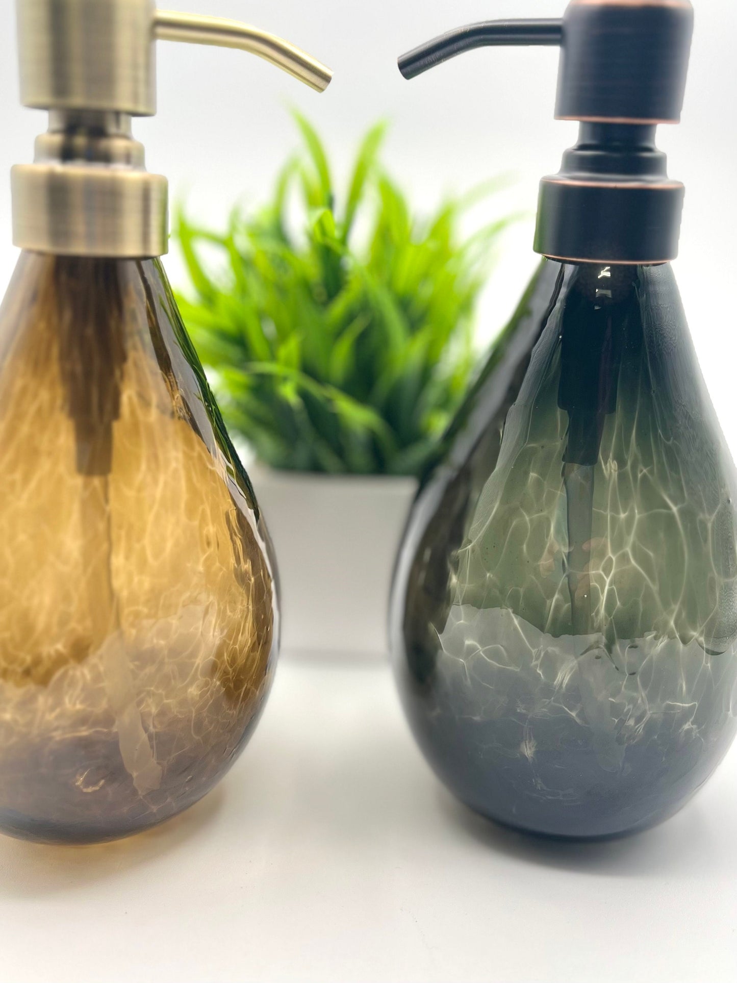 Topaz or Gray Hand Blown Glass Soap Dispenser