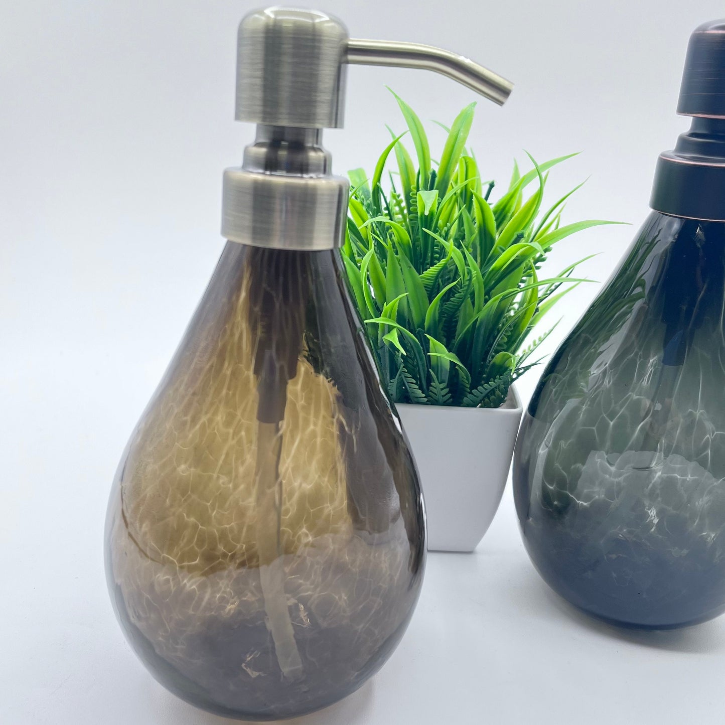 Topaz or Gray Hand Blown Glass Soap Dispenser